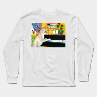 Funny Cat playing piano Cat 506 Long Sleeve T-Shirt